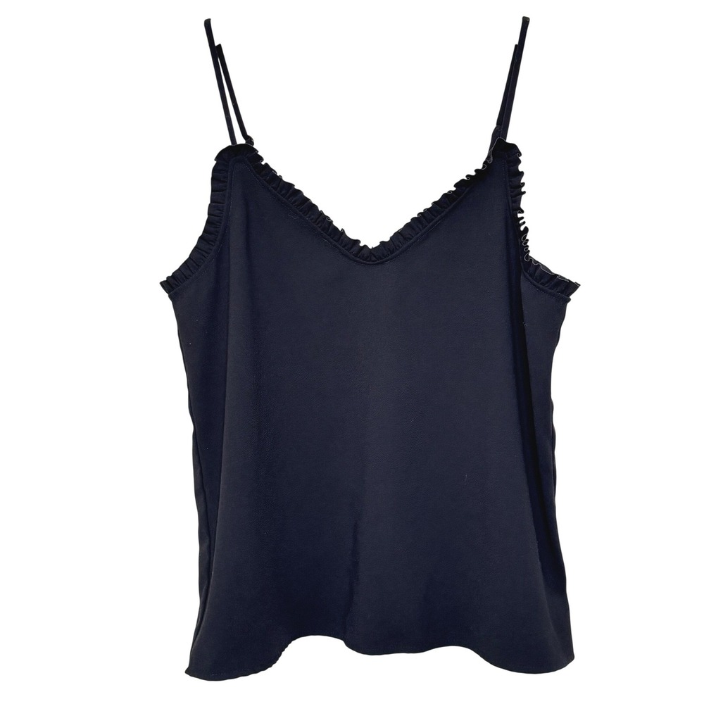 Frnch Paris Ruffle Trim Button Back Cami Large Black